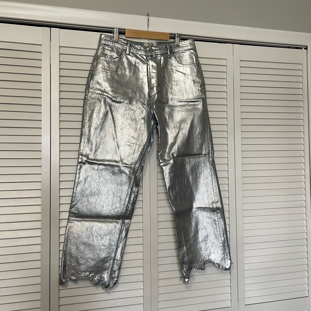 Free People Maggie Foil Metallic Jean